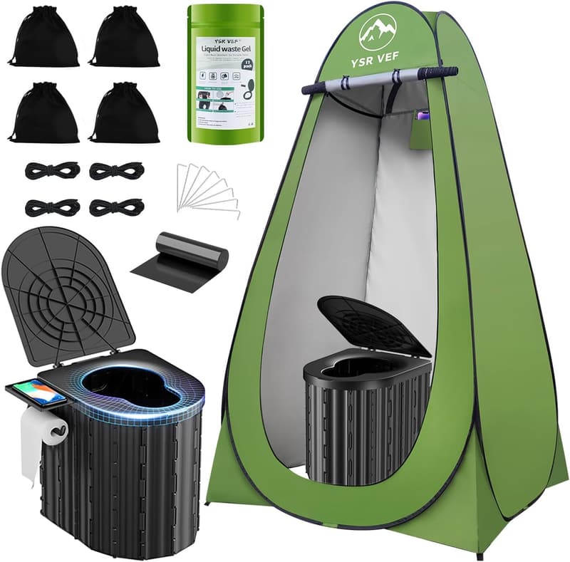 Portable Camping Toilet with Pop-Up Privacy Tent and Waste Gel