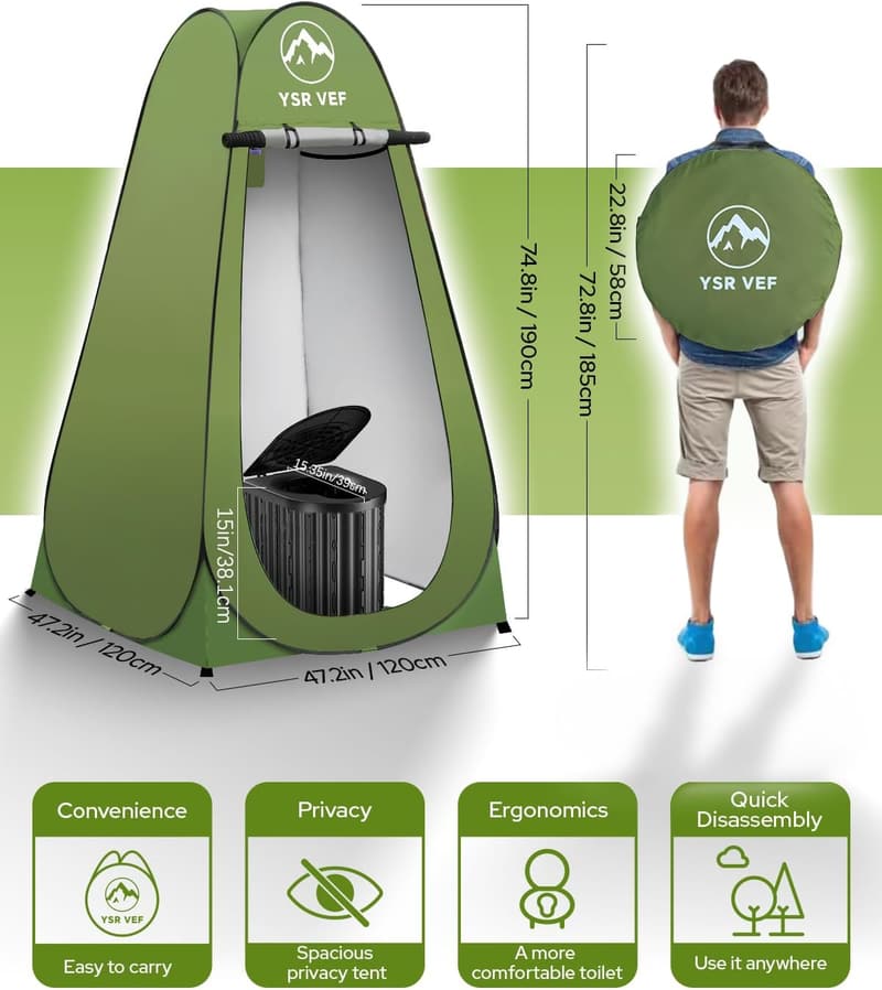 Portable Camping Toilet with Pop-Up Privacy Tent and Waste Gel
