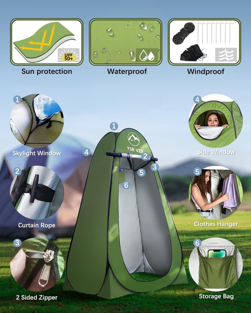 Portable Camping Toilet with Pop-Up Privacy Tent and Waste Gel