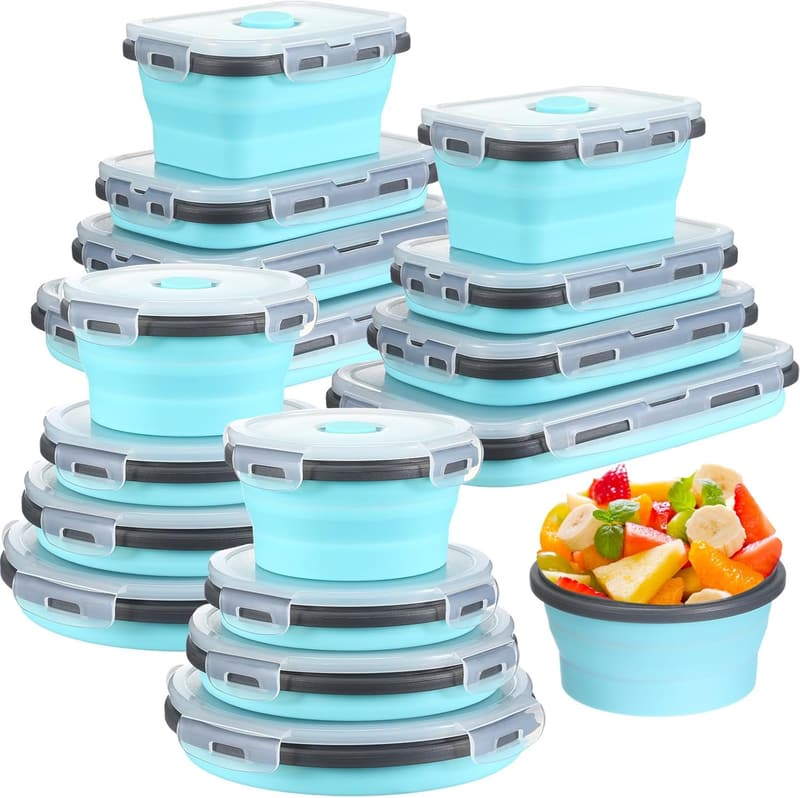 16-Pack Collapsible Food Storage Containers - Microwave & Freezer Safe