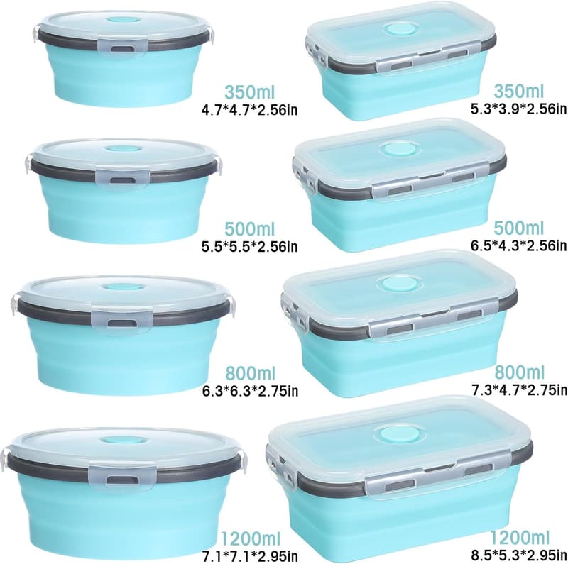 16-Pack Collapsible Food Storage Containers - Microwave & Freezer Safe