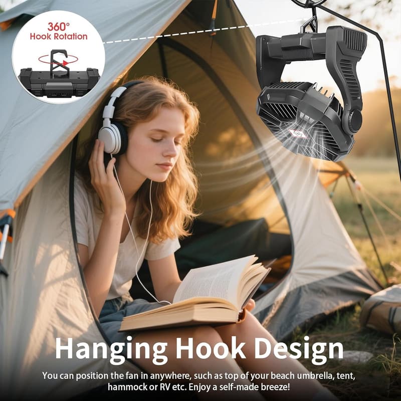 Portable Rechargeable Fan with LED Lantern - 20400mAh