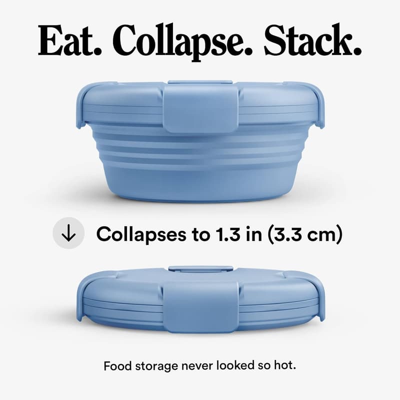 Collapsible Silicone Bowl - 36oz, Steel Blue - Ideal for Travel & Meal Prep