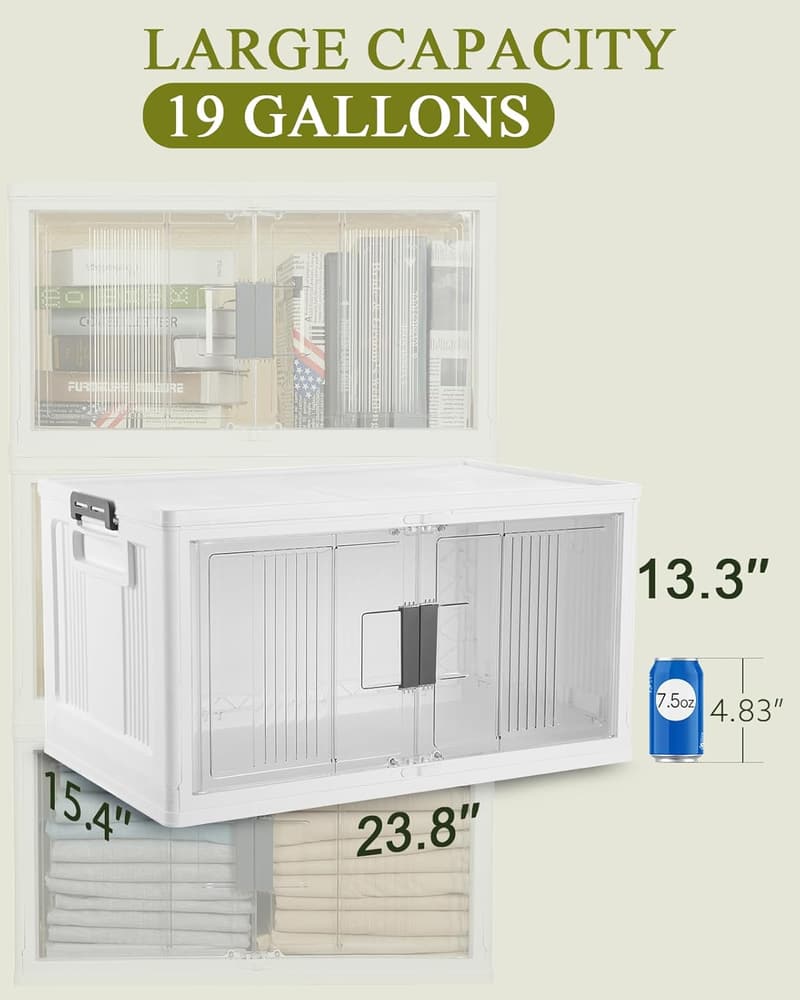 Collapsible 76QT Storage Bins with Lids - 3 Pack