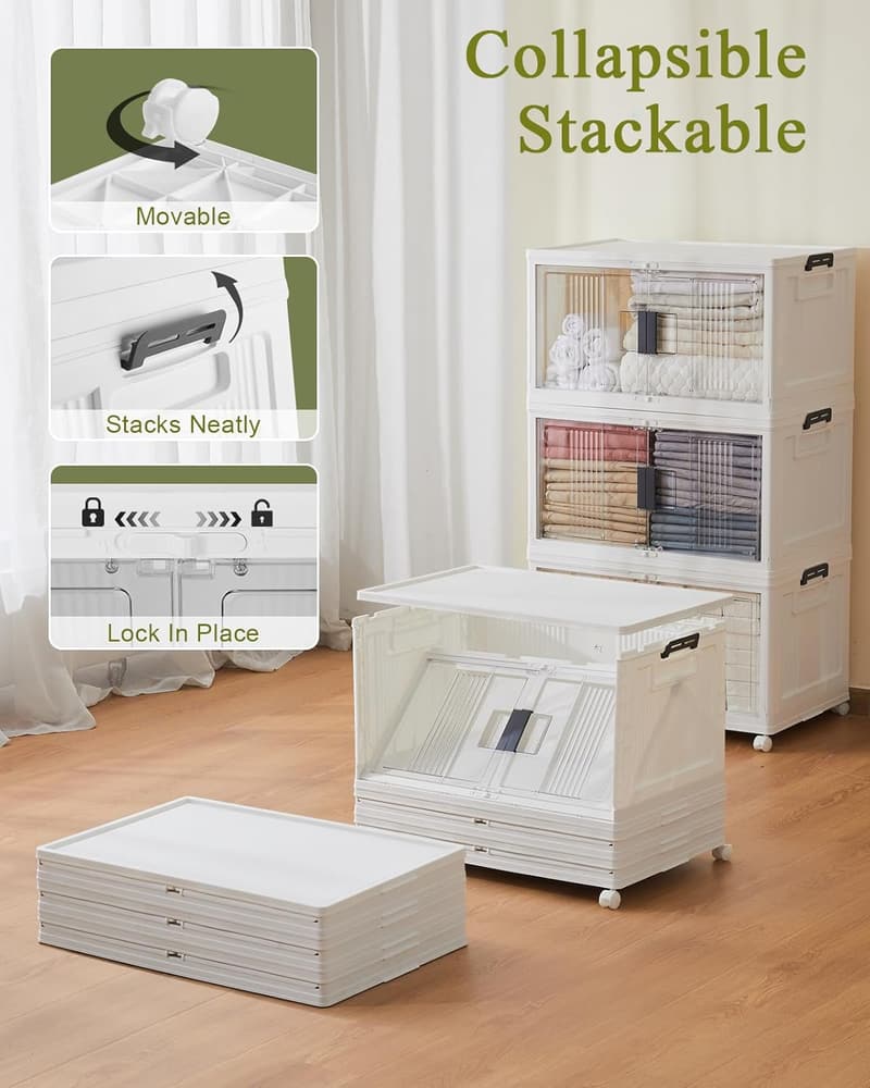Collapsible 76QT Storage Bins with Lids - 3 Pack
