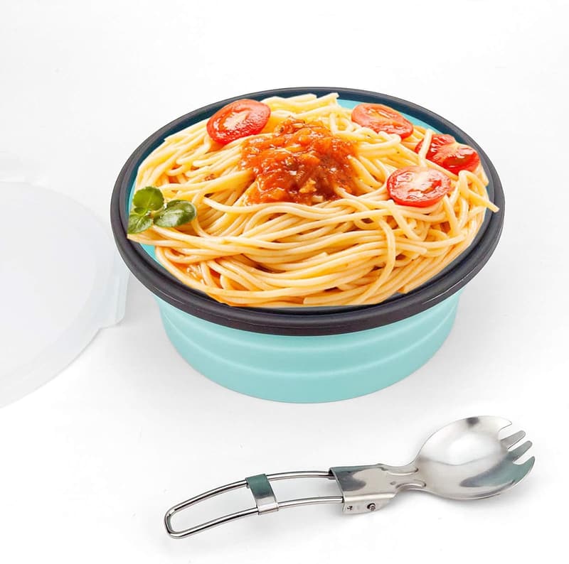 Collapsible Silicone Camping Bowl Set with Lid & Cutlery