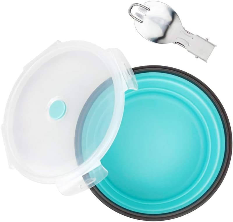 Collapsible Silicone Camping Bowl Set with Lid & Cutlery