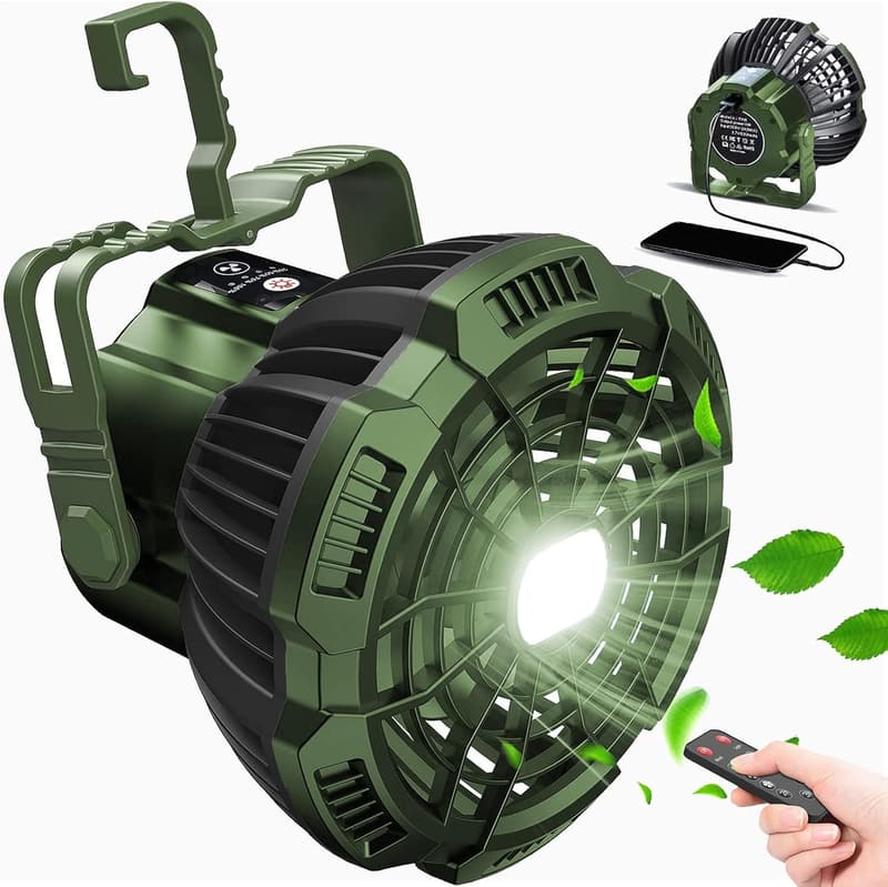 Portable Camping Tent Fan with LED Light & Remote Control