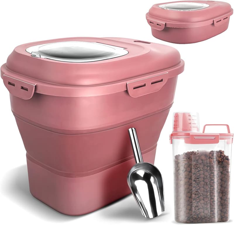 Airtight Collapsible Dog Food Storage Container with Scoop