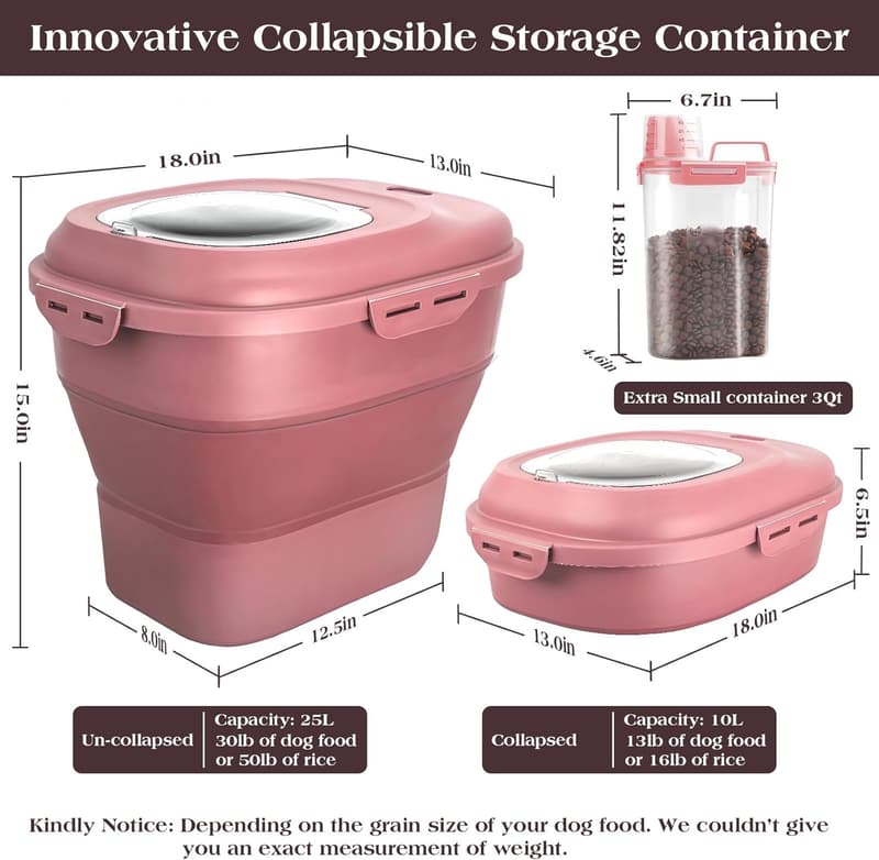 Airtight Collapsible Dog Food Storage Container with Scoop