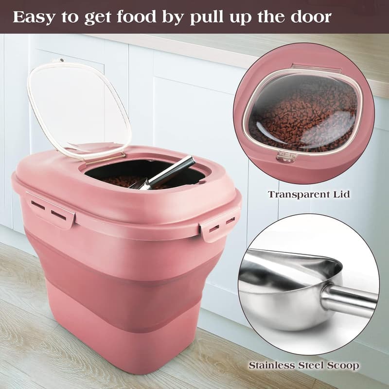 Airtight Collapsible Dog Food Storage Container with Scoop