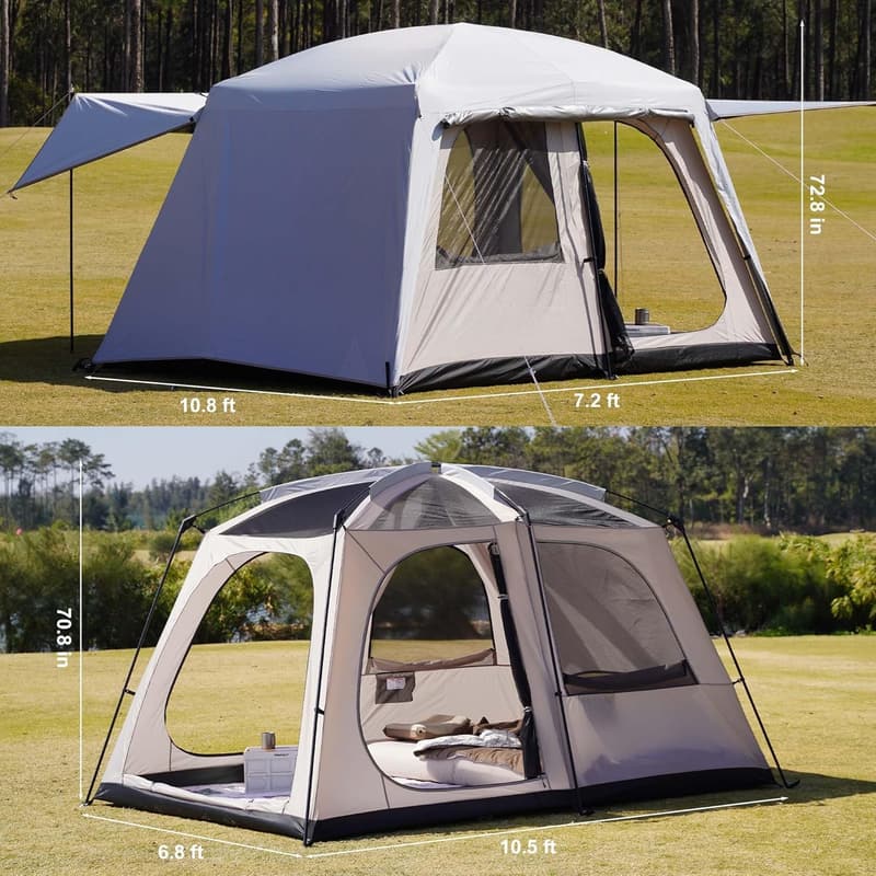 Large Family Cabin Tent for 4-6 Persons - Waterproof Glamping Tent