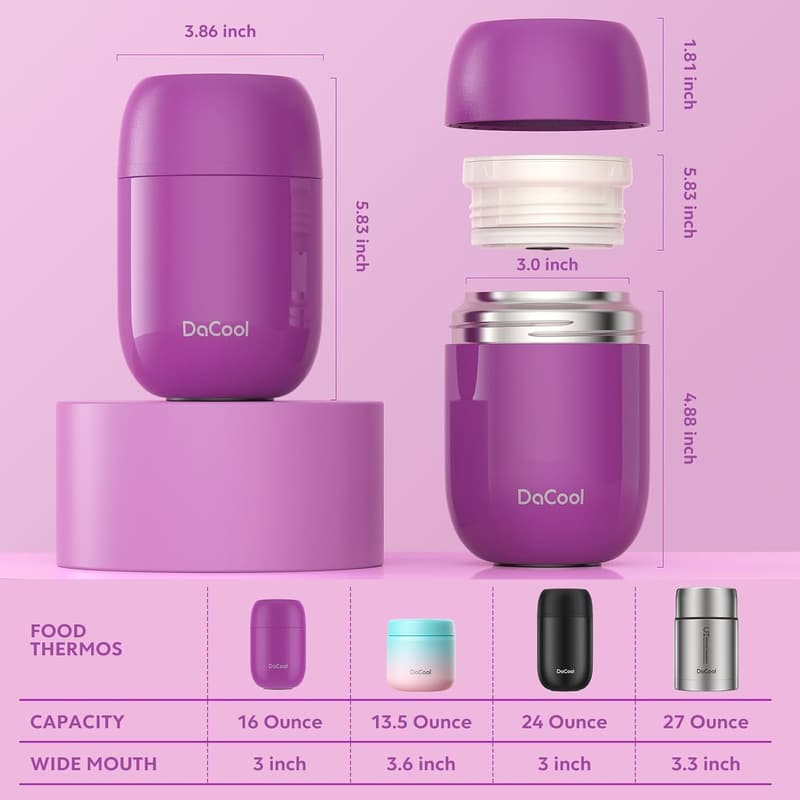 Insulated Lunch Container for Kids & Adults - 16 oz Vacuum Thermos