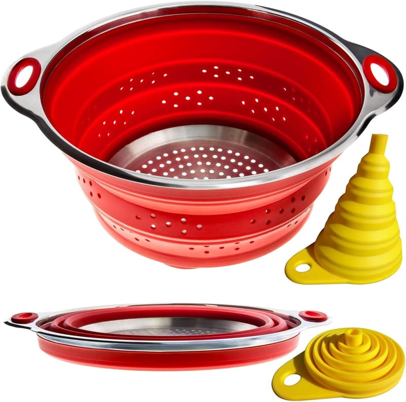 Collapsible Stainless Steel Colander & Funnel for RVs and Campers