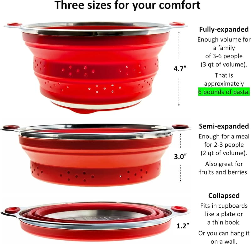 Collapsible Stainless Steel Colander & Funnel for RVs and Campers