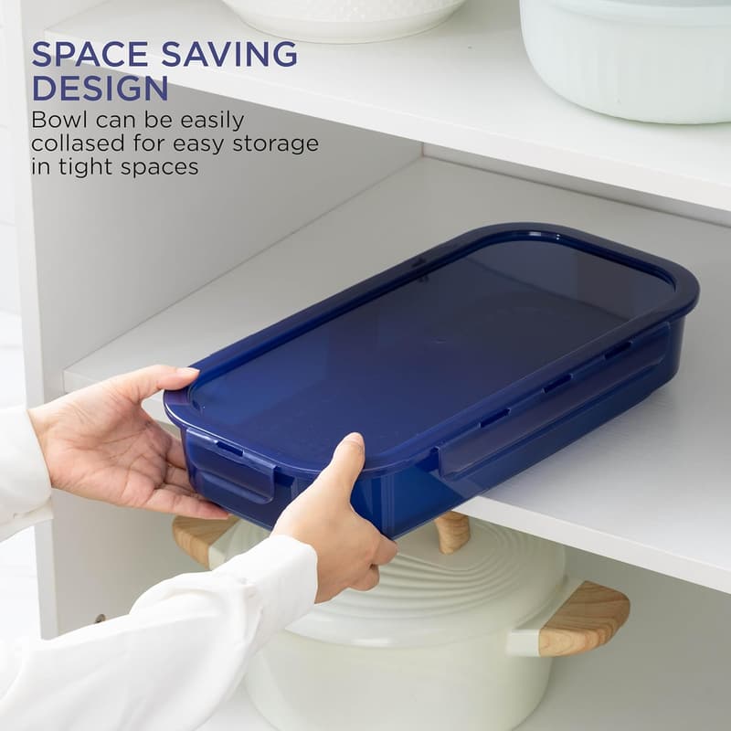 Mess-Free Batter Bowl for Frying - Collapsible Shaker Container, Navy
