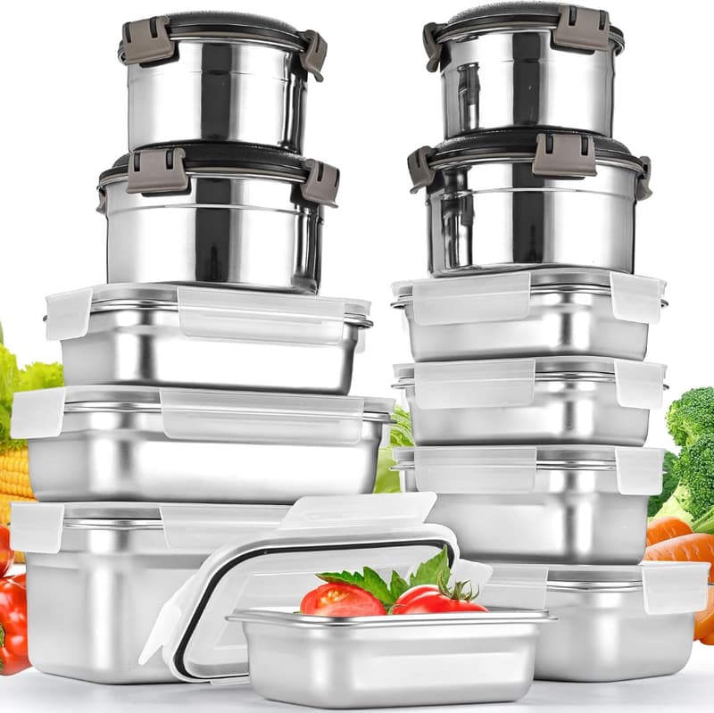 304 Stainless Steel Leakproof Meal Prep Containers - 12PC Set