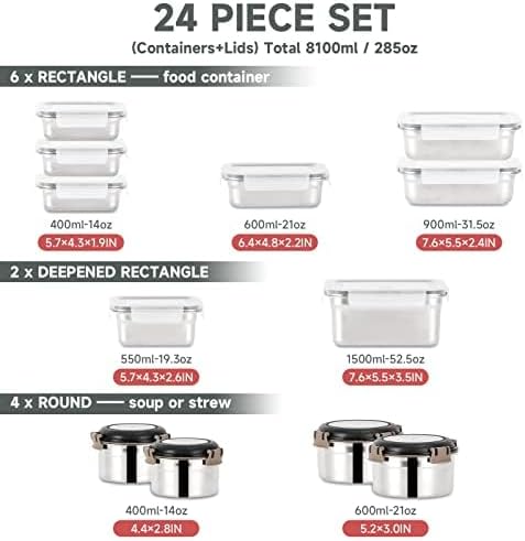 304 Stainless Steel Leakproof Meal Prep Containers - 12PC Set