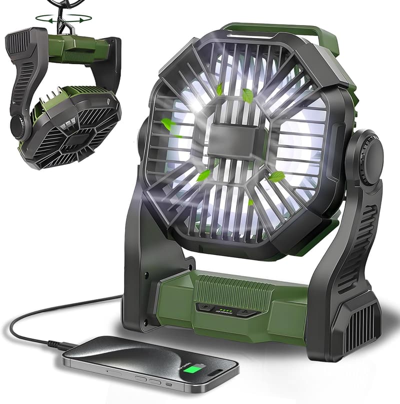 Rechargeable Portable Fan with LED Lantern for Travel & Casa