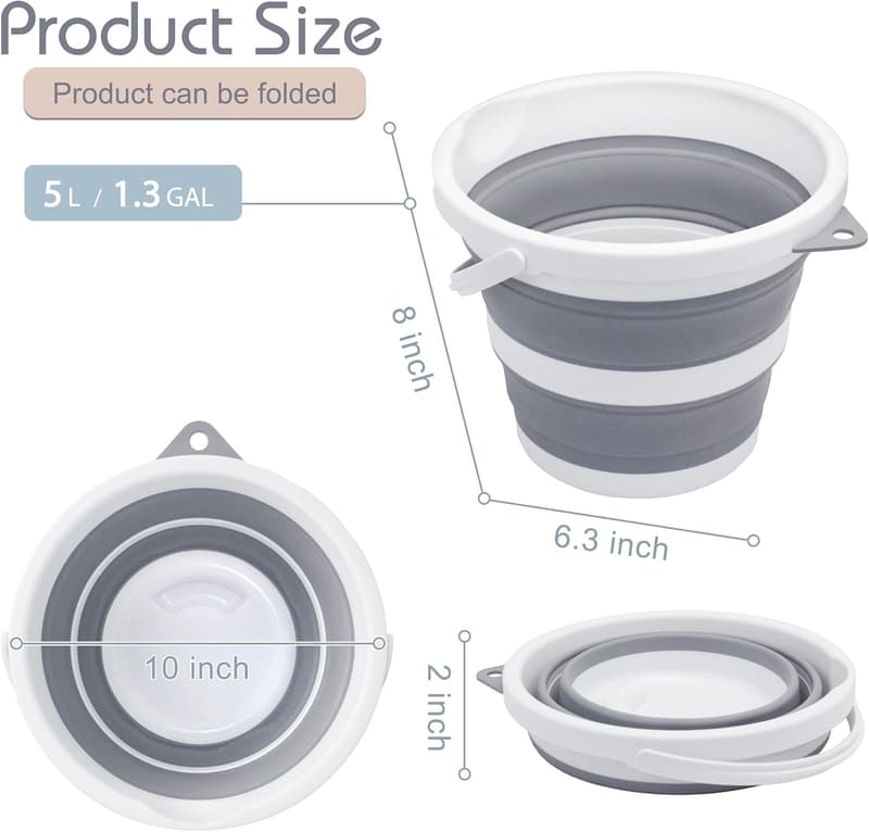 Portable 1.3 Gal Collapsible Bucket - BPA-Free, Grey