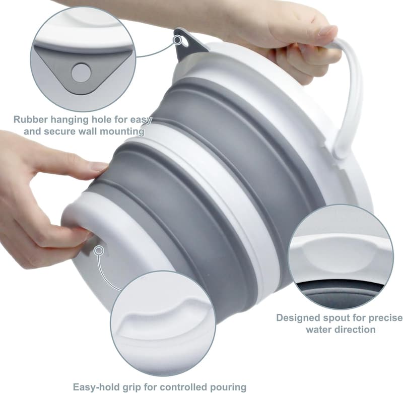 Portable 1.3 Gal Collapsible Bucket - BPA-Free, Grey