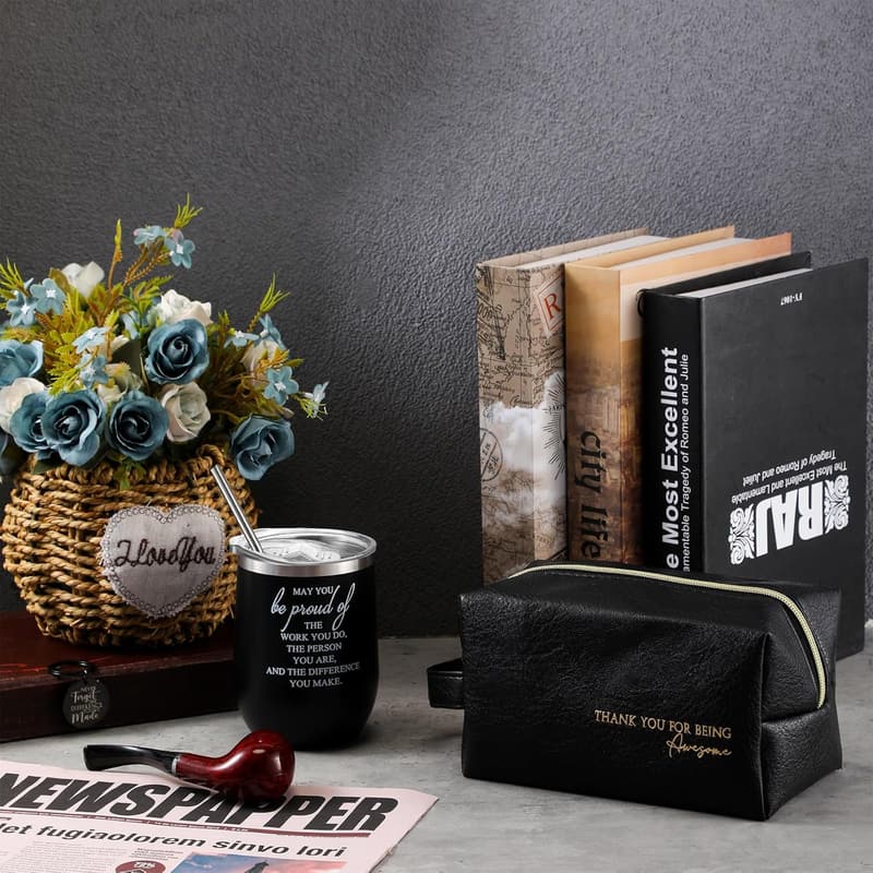 Father's Day Gift Set: Leather Toiletry Bag, Tumbler & Keychain