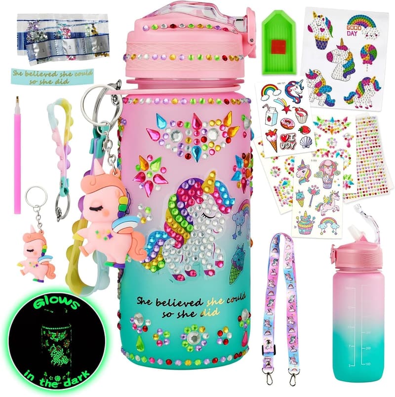Unicorn Glow-in-the-Dark Water Bottle Kit for Girls Ages 4-12