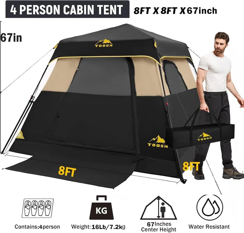 Instant Setup 6-Person Weatherproof Camping Tent with Rainfly