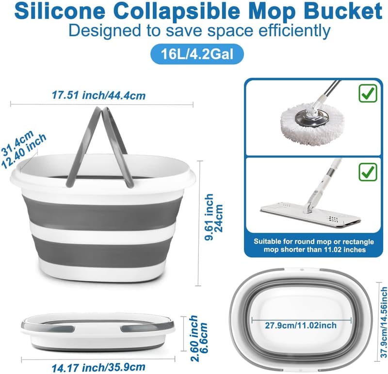 Collapsible 16L Silicone Mop Bucket for Cleaning Supplies