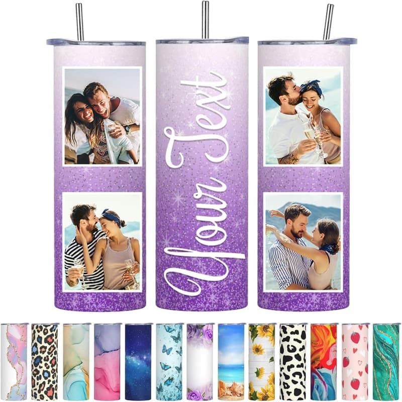 Personalized Tumbler with Lid & Straw - Custom Photo Gift