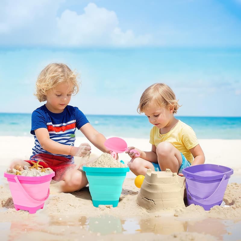 Collapsible Beach Buckets with Shovels - Summer Travel Toys