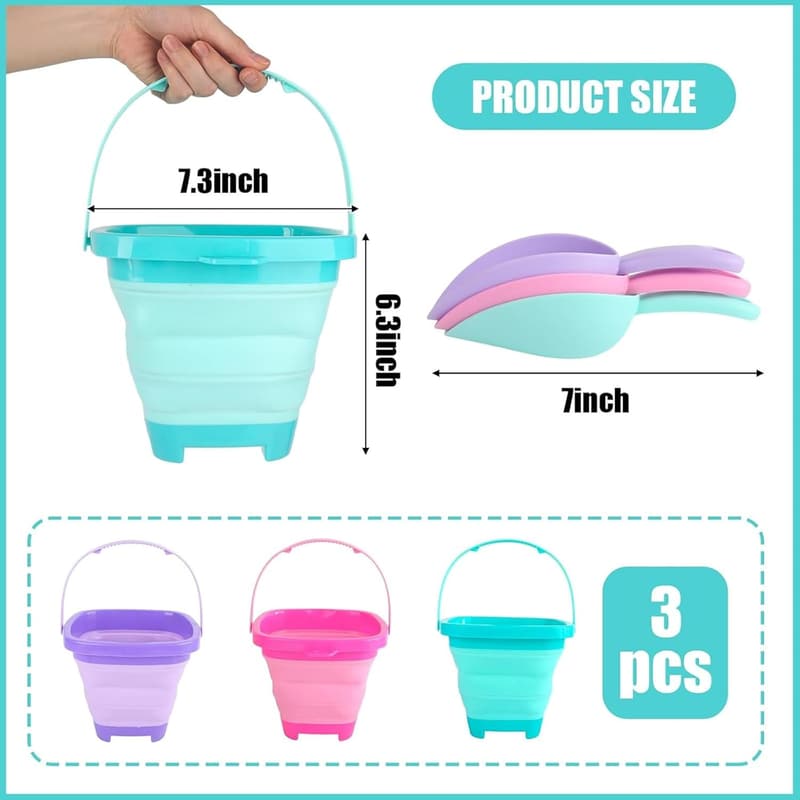 Collapsible Beach Buckets with Shovels - Summer Travel Toys