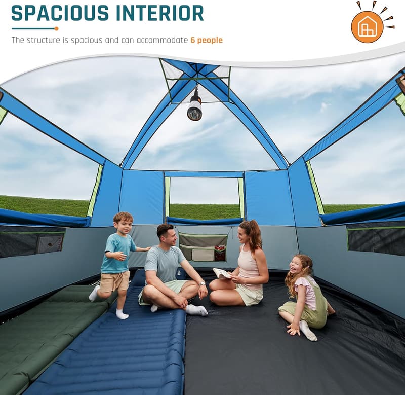 6-Person Weatherproof Camping Tent with Screen Porch