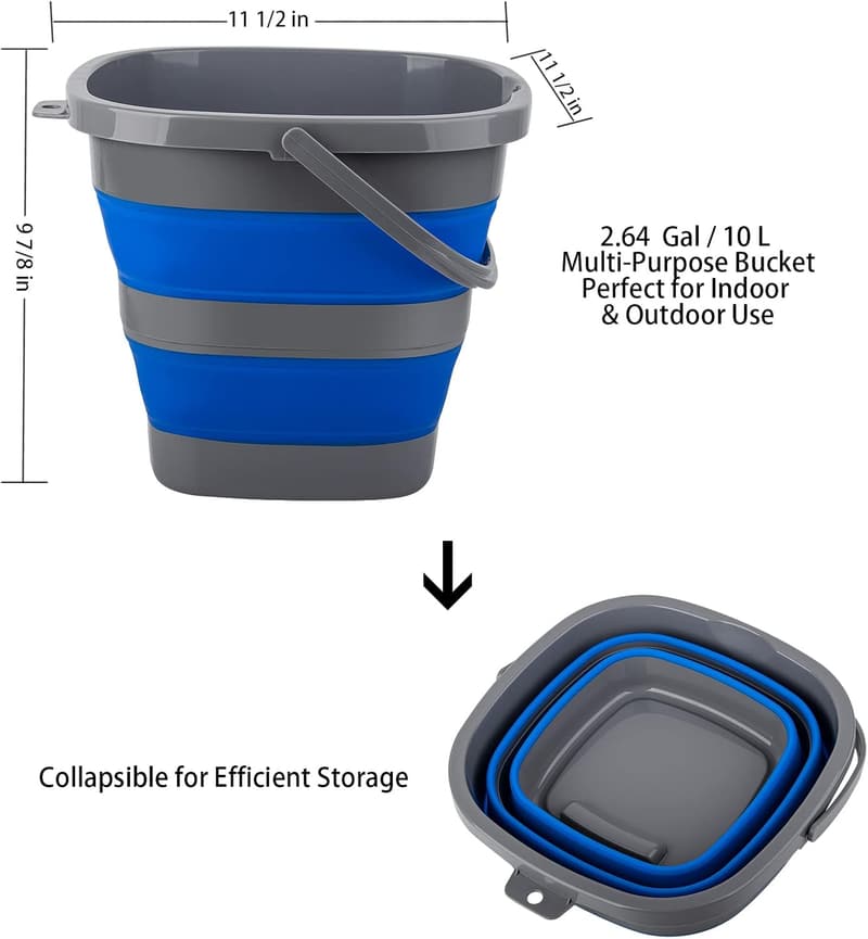 Portable 2.6 Gallon Collapsible Bucket for Cleaning & Camping
