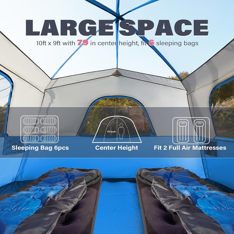 6-Person Waterproof Camping Tent - Easy Setup, Double Layer
