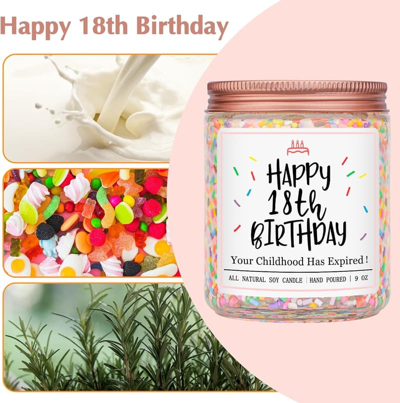 18th Birthday Vanilla Scented Candle - Handmade Gift for Her