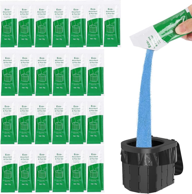 Portable Toilet Absorbent Gel Powder for Camping (25 Pack)