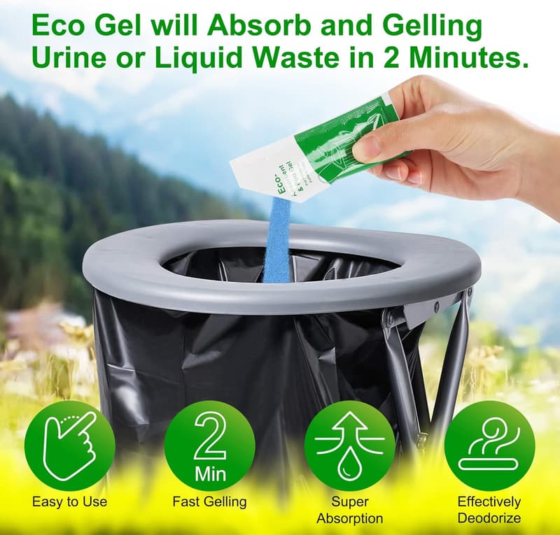 Portable Toilet Absorbent Gel Powder for Camping (25 Pack)