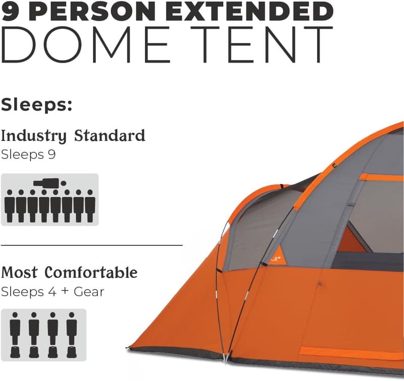 Family Camping Dome Tent with Gear Loft - 3 to 9 Person Capacity