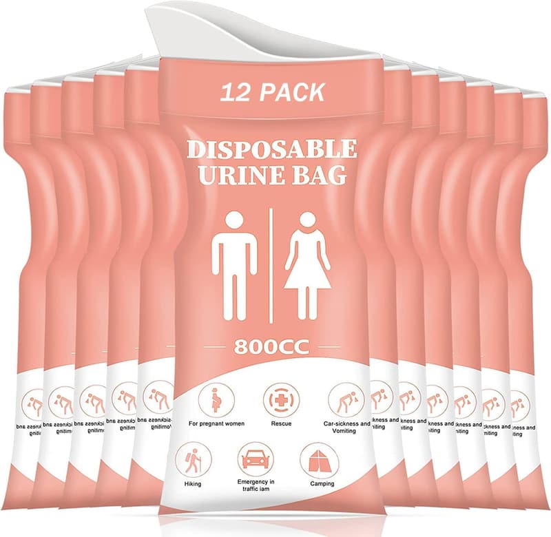 Portable Urinal Bag for Travel, 800ML, Unisex, 12/24 PCS