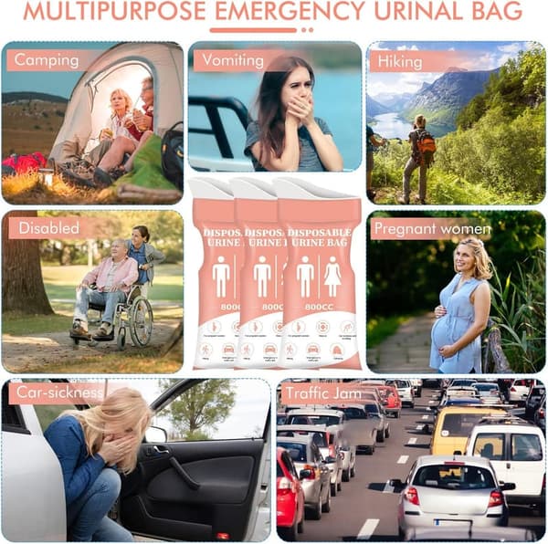 Portable Urinal Bag for Travel, 800ML, Unisex, 12/24 PCS