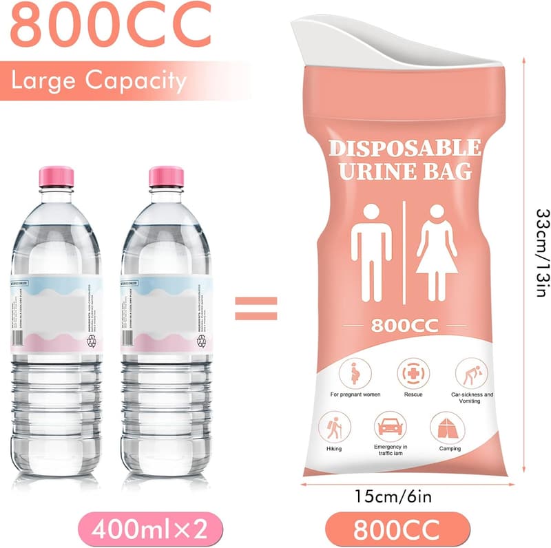 Portable Urinal Bag for Travel, 800ML, Unisex, 12/24 PCS