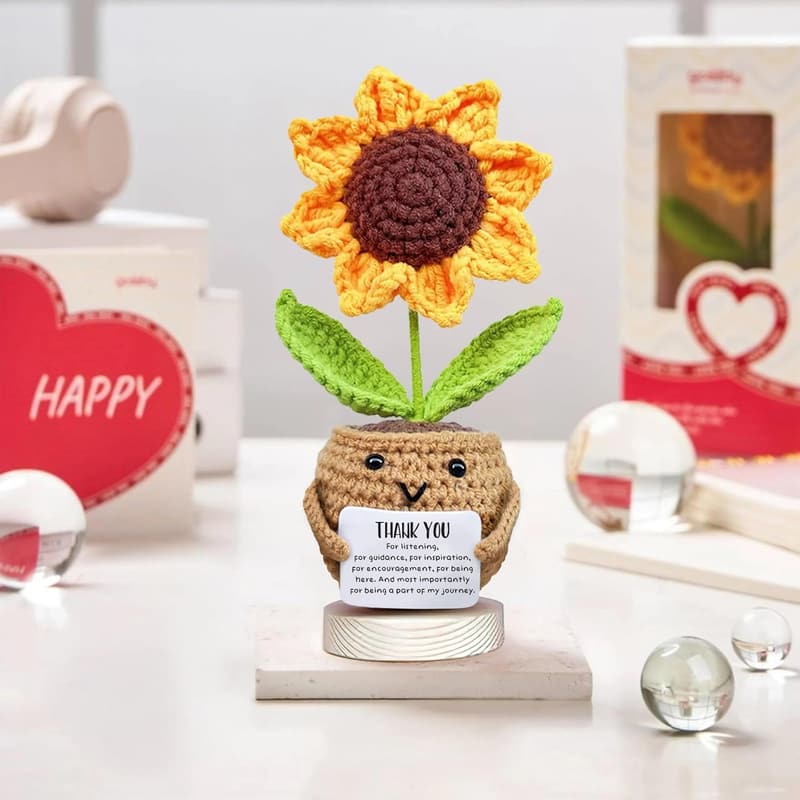 Thank You Gift - Handmade Sunflower Crochet Doll for Coworkers