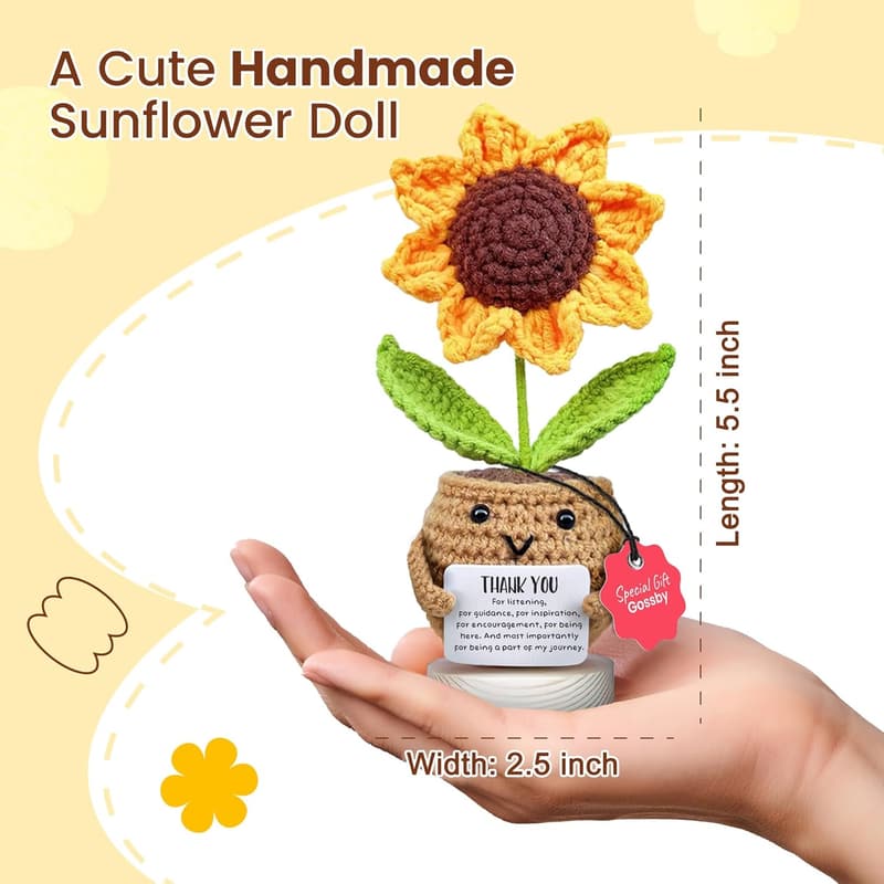 Thank You Gift - Handmade Sunflower Crochet Doll for Coworkers
