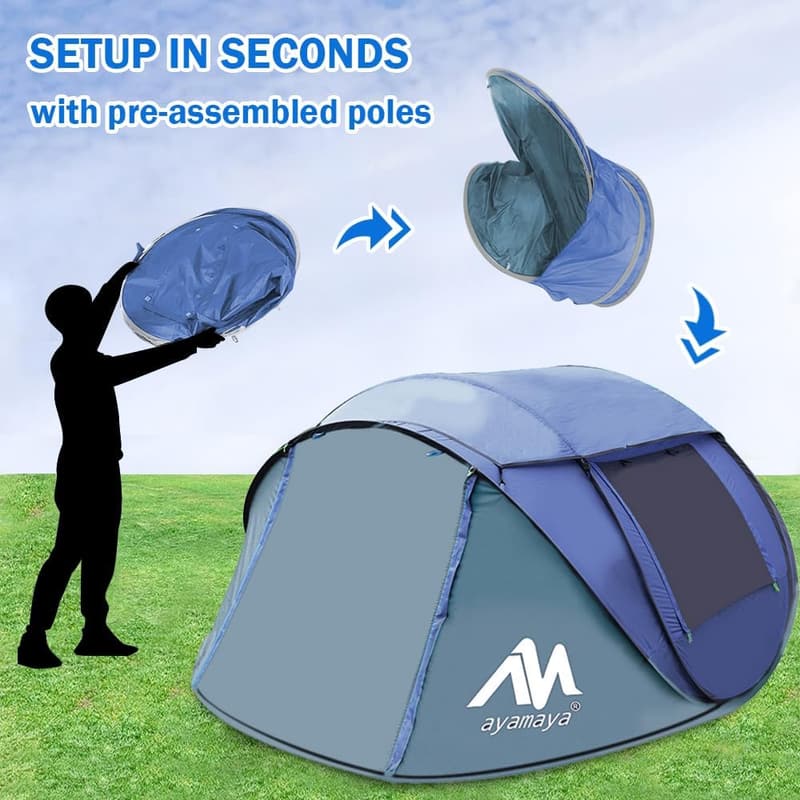 AYAMAYA Waterproof 4-Person Camping Tent with Skylight & Rainfly