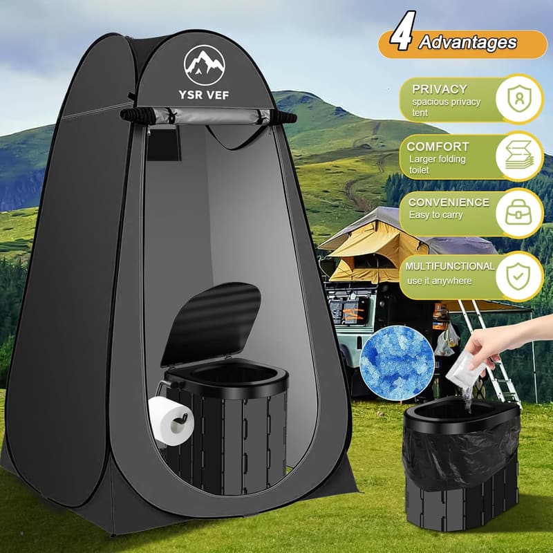 Camping Toilet Kit with Privacy Tent & Toilet Bags