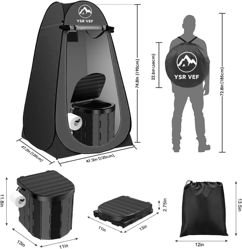 Camping Toilet Kit with Privacy Tent & Toilet Bags