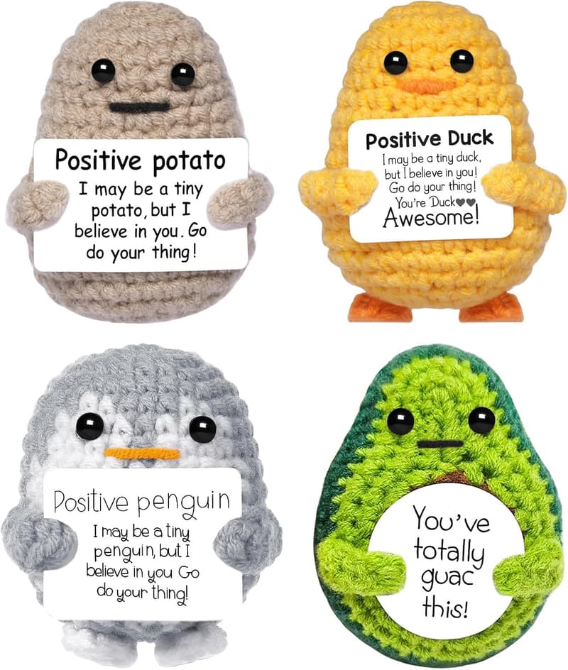 Cute Crochet Penguin Dolls with Positive Cards - 4PCS Gift Set