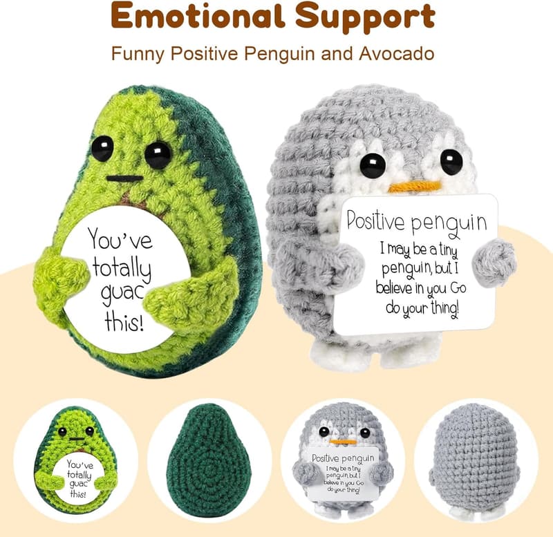 Cute Crochet Penguin Dolls with Positive Cards - 4PCS Gift Set