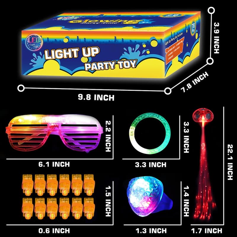 Glow in the Dark Party Favors - 78PC LED Toys for Kids & Adults
